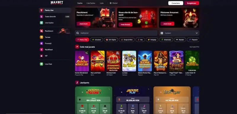 Interfata principala de la Maxbet Casino
