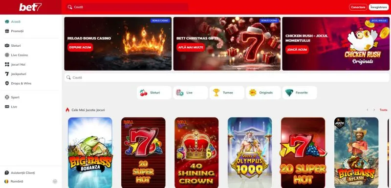 Interfata principala de la Bet7 Casino
