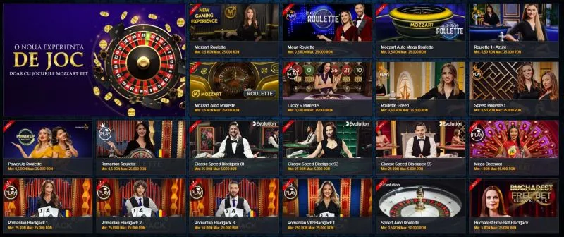 Sectiunea de casino live de la Mozzartbet Casino