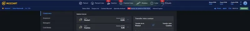 Sectiunea contul meu la Mozzartbet Casino