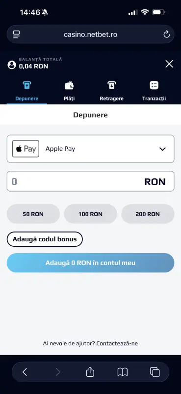 Depunere prin Apple Pay la NetBet Casino