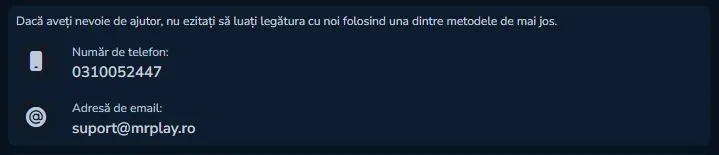 Sectiunea servicii clineti de la Mr Play Casino