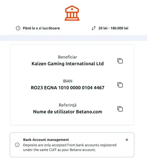 Transfer bancar la un casino online
