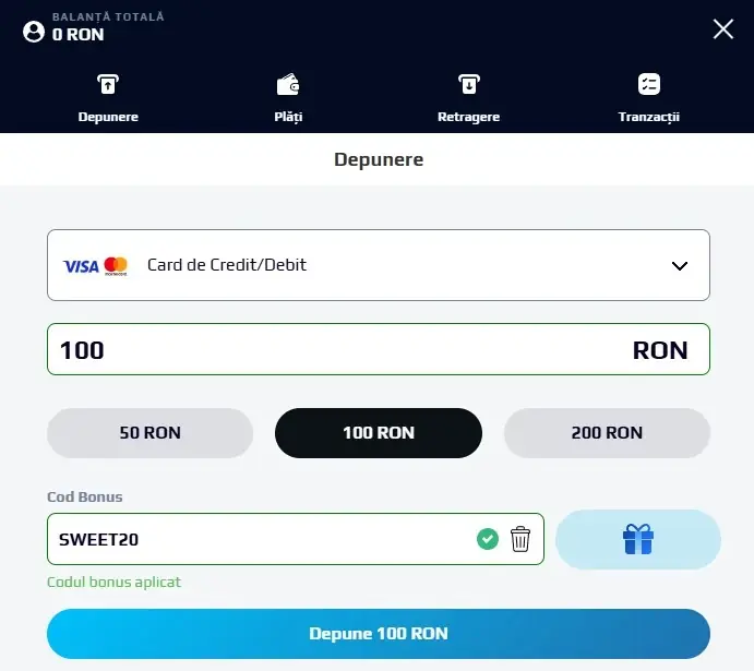 Plăți prin Visa la NetBet Casino
