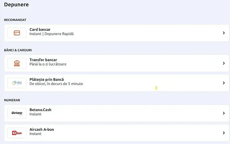 Metofde de depunere la Betano Casino