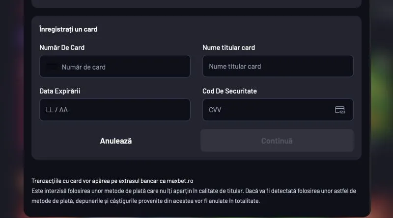 Procesul de depunere prin card de credis la Maxbet Casino