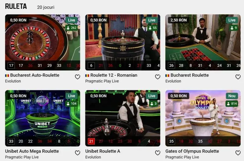 Jocuri live la Unibet Casino