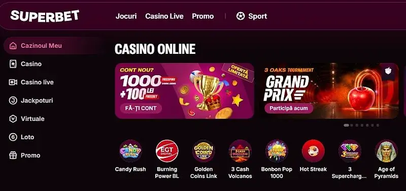 Pagina principala de la Superbet Casino