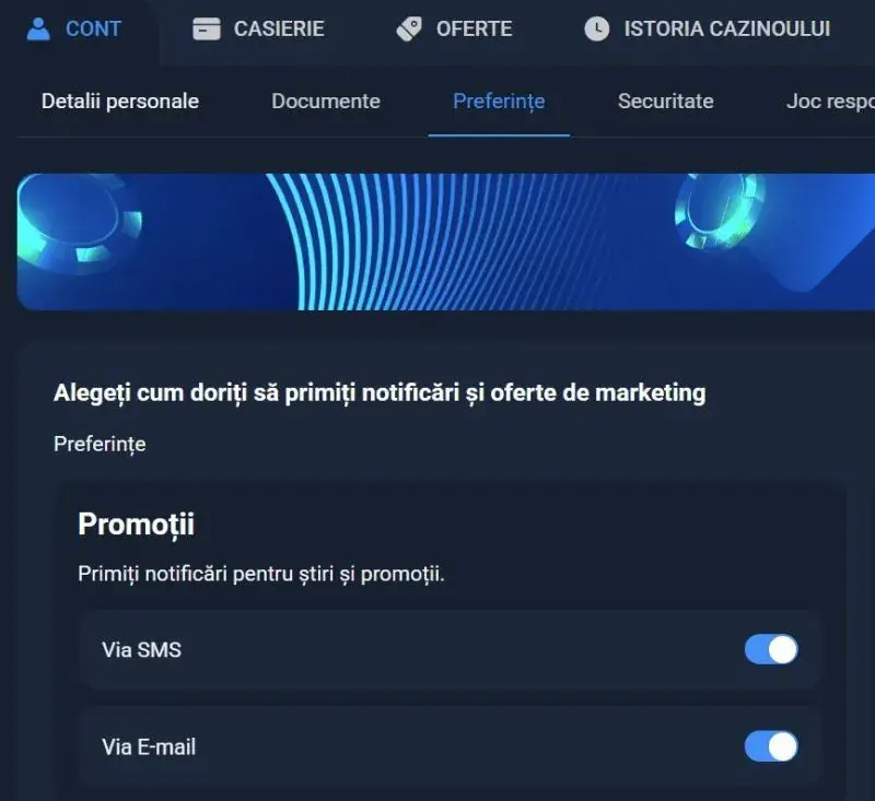 Sectiunea contul meu la PariuriPlus Casino