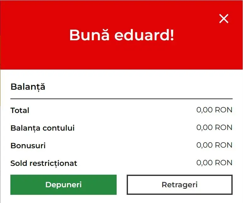 Sectiunea contul meu la 32Roșu Casino