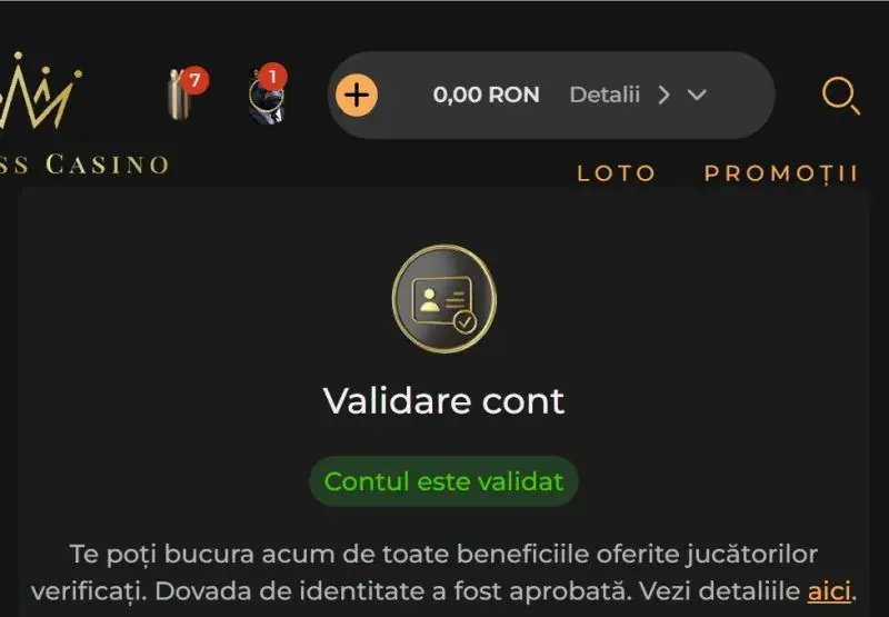 Sectiunea contul meu la Princess Casino