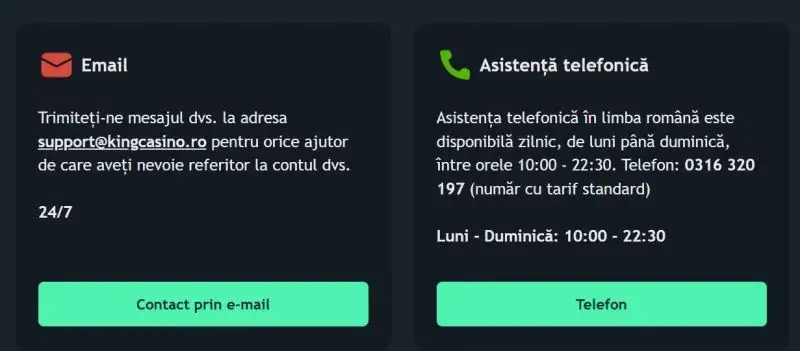 Suportul clienți la King Casino