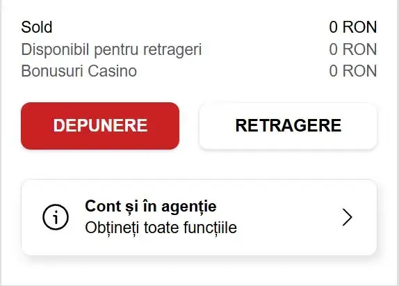 Sectiunea contul meu la Casa Pariurilor Casino