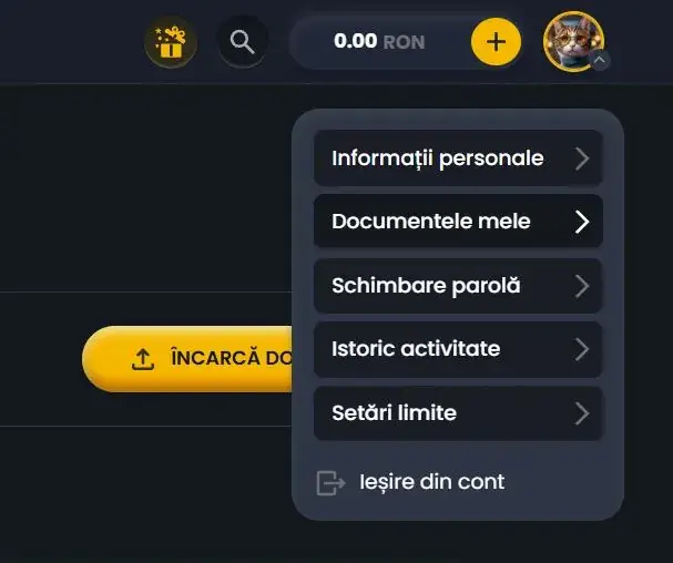 Sectiunea contul meu la Spin Casino