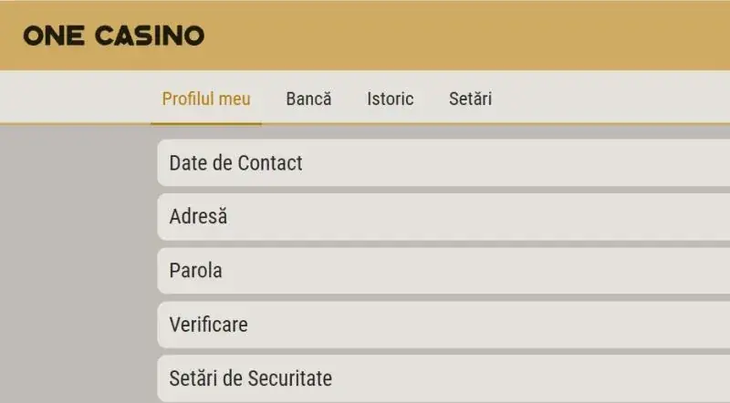 Sectiunea contul meu la One Casino