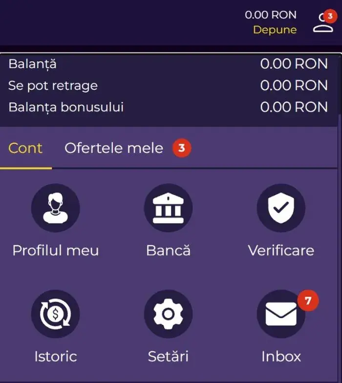 Sectiunea contul meu la MaxWin Casino