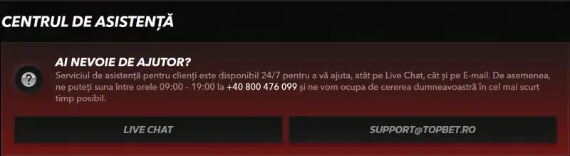 Sectiunea contul meu la TopBet Casino