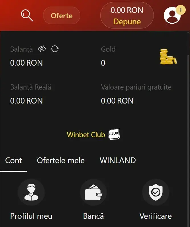 Sectiunea contul meu la Winbet Casino