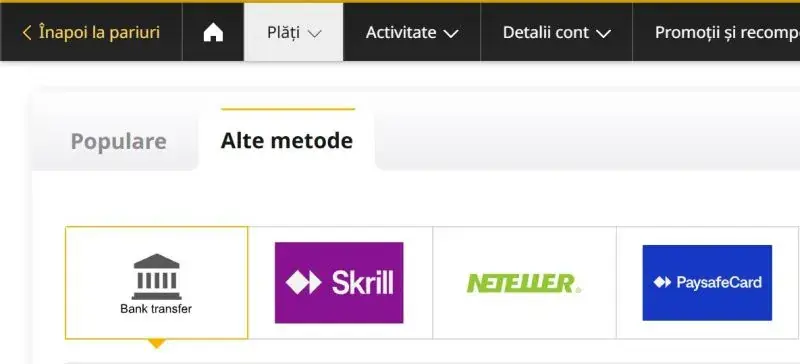 Plăți la Betfair Casino