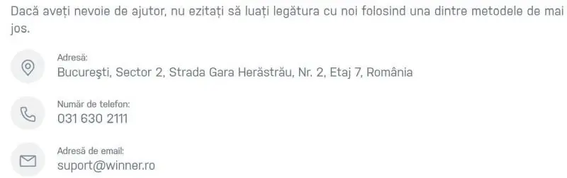Asistență clienți la Winner Casino