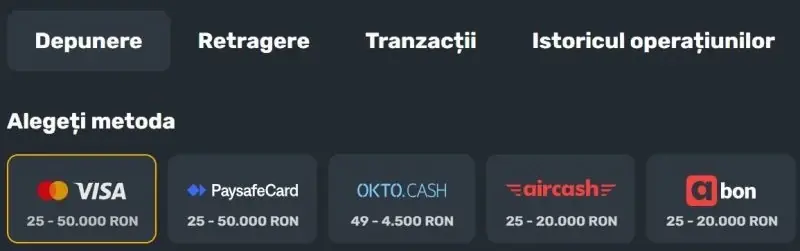Metode de plată la Prima Casino