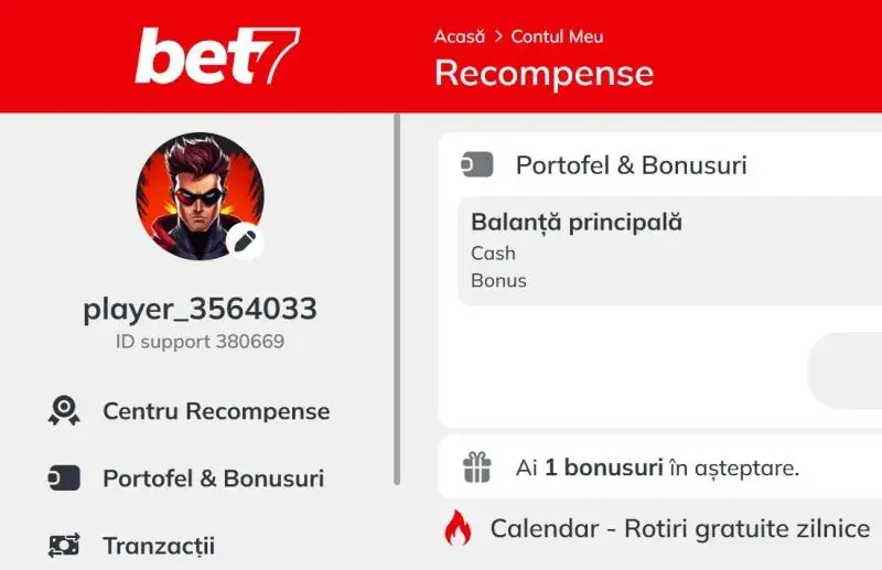 Contul meu la Bet7 Casino