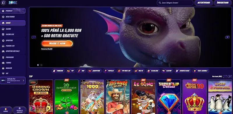 Interfata principala de la Zinx Casino