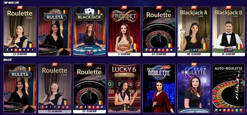 Sectiunea de live casino de la Zinx Casino