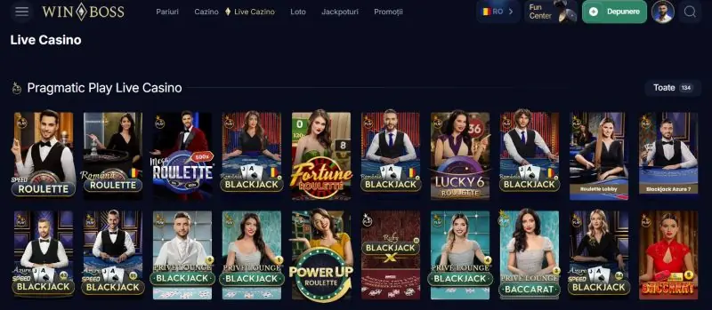 Sectiunea de live casino de la WinBoss Casino